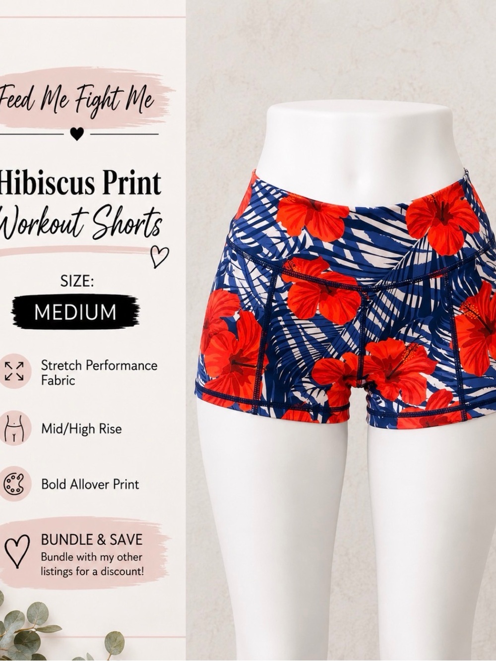 Feed me fight me medium Hibiscus Print Athletic Shorts - Red Floral fmfm